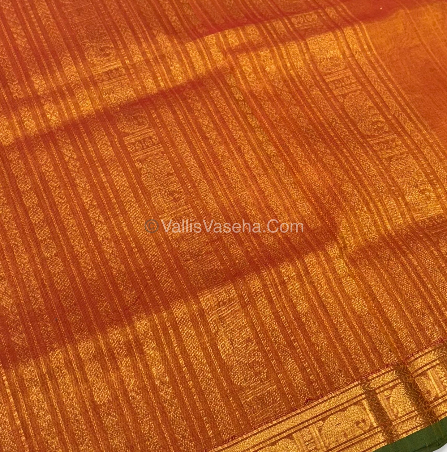 Pure Silk Cotton Saree - Retta Mayil Design - Dual Tone - Orangish Yellow Shade - VVRMS001