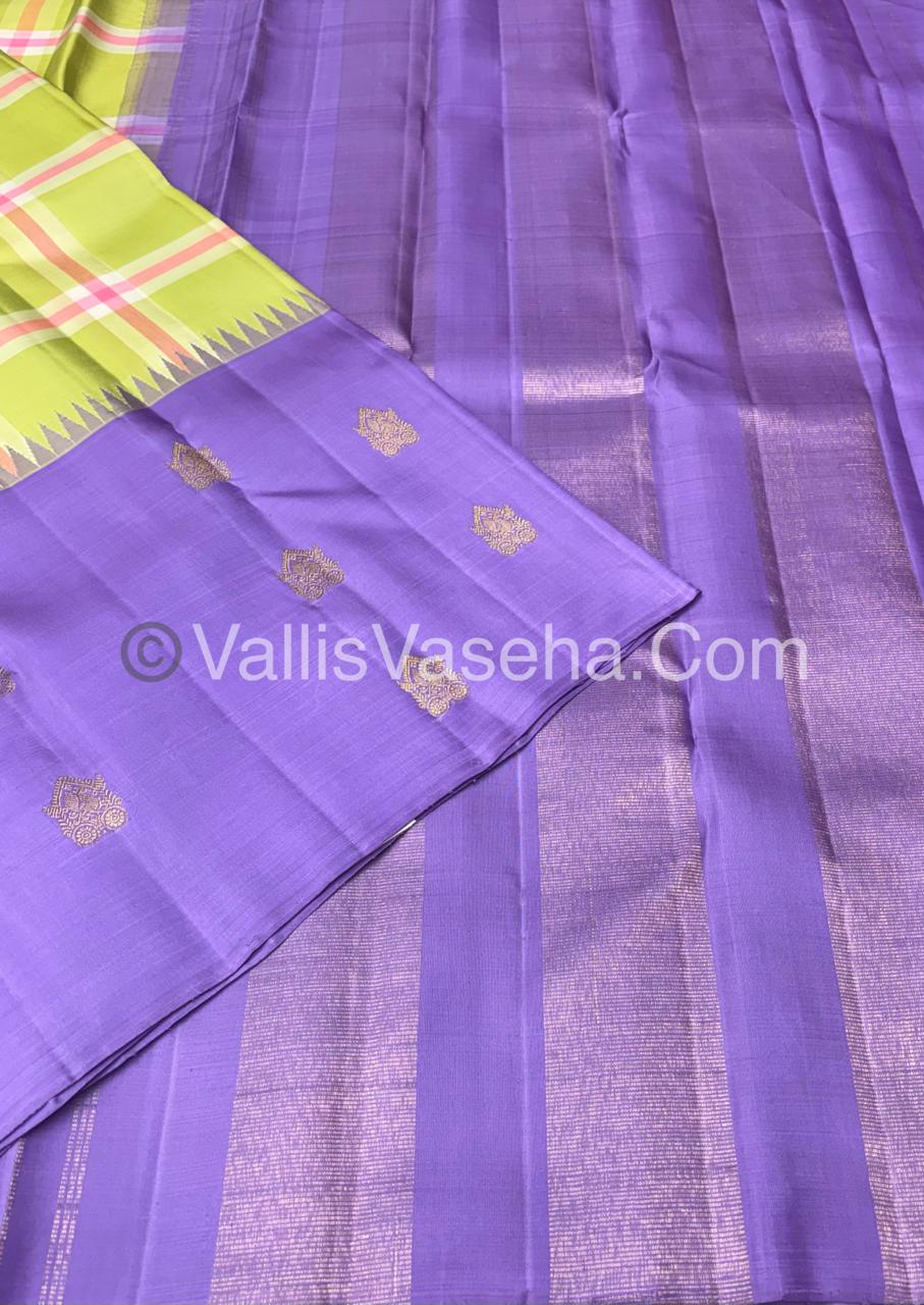 Pure Vintage Korvai Kanchipuram Silk Saree - Green & Lavender Combo - VVPS022