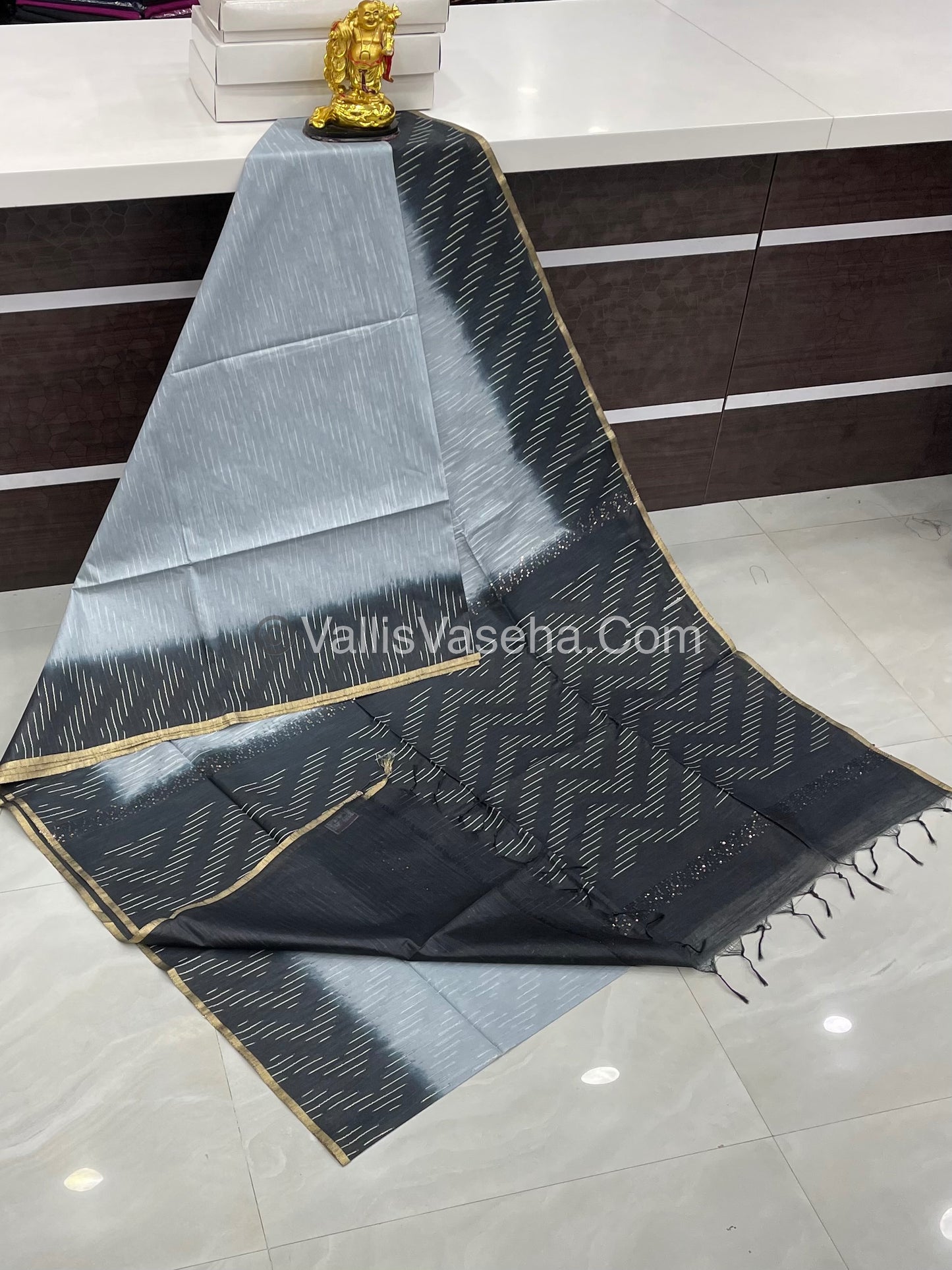 Bhagalpuri Silk | Grey with Black Shade | VVBS010