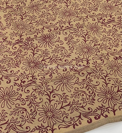 Poly Silk Mixed Printed Cotton - Meroon With Cream - VVPCP002