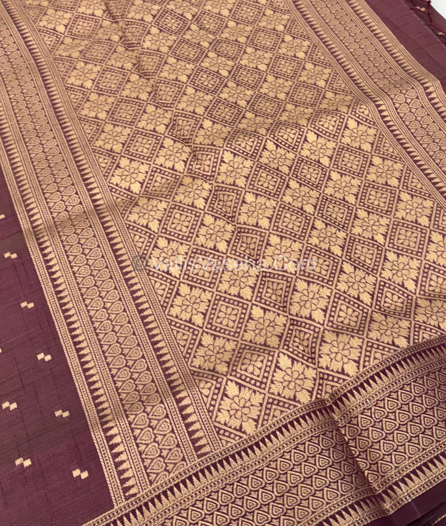 Semi Tussar Silk - Grand Pallu  - Wine Shade - VVSTS020