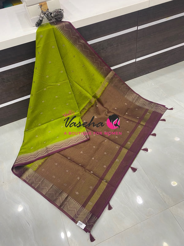 Semi Jute Silk Saree - Green With Maroon Shade- VVSJS002