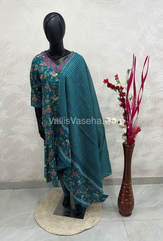Ready Made - Anarkali - Salwar, Kameez & Duppatta(3pc)- Printed Cotton - VVAS005