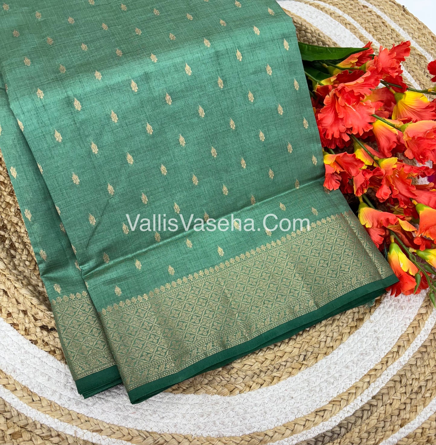 Semi Tussar Silk - Grand Pallu  -Pastel Green Shade - VVSTS022