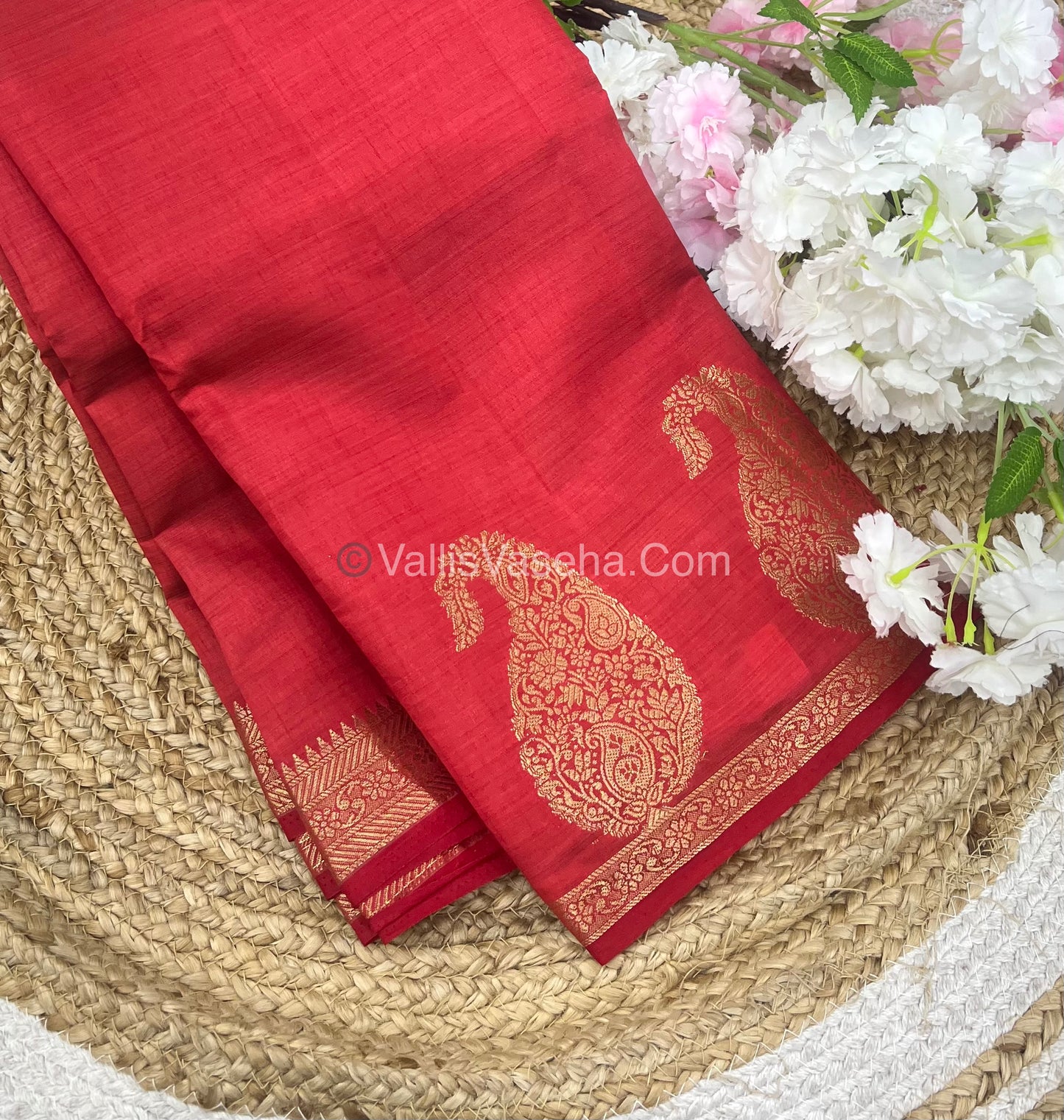 Semi Tussar Silk - Small Mango - Red Shade - VVSTS002