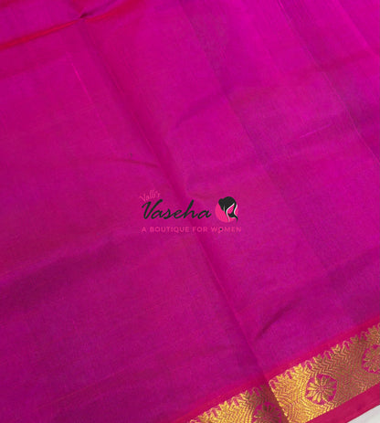 Pure Silk Cotton Sarees - Peacock Blue With Pink - VVPSC017