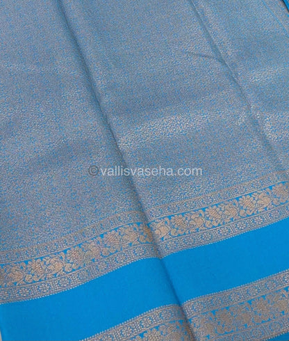 Kanchi Semi Silk - Green with Blue  - Mayil & Chakkaram design - VVKSS001