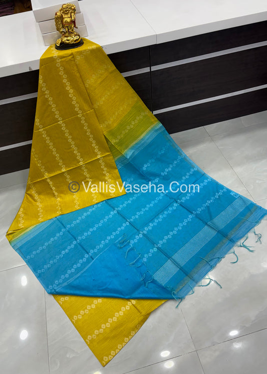 Bhagalpuri Silk - Yellow With Blue - VVBS006