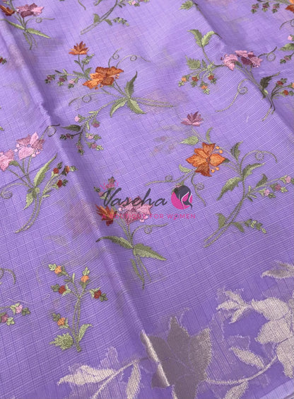 Kota Saree - Embroidery Weaving - Lavender Shade - VVKES001