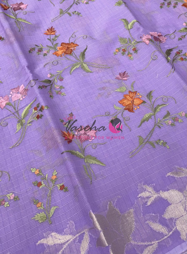 Kota Saree - Embroidery Weaving - Lavender Shade - VVKES001
