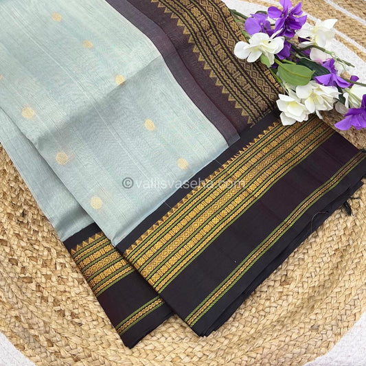 Pure Korvai Silk Cotton Saree - Grey with Brown - Retta Petta border - VVKSC004