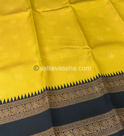 Kanchi Semi Silk - Mayil & Chakkaram design - Yellow with Black - VVKSS001