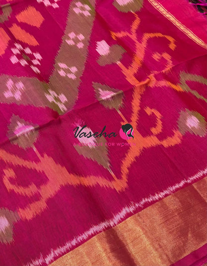 Pochampally Silk Cotton Saree - Brown & Pink Shade - VVPPS001