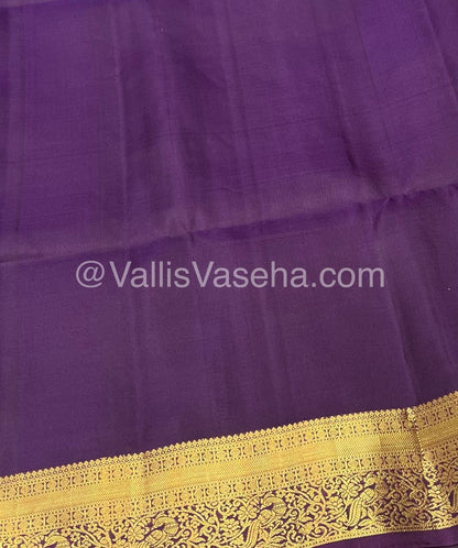 Pure Soft Silk Saree - Kanchi Border - Dark Rust Orangish Brown & Dark Purple Combo - VVPSS046