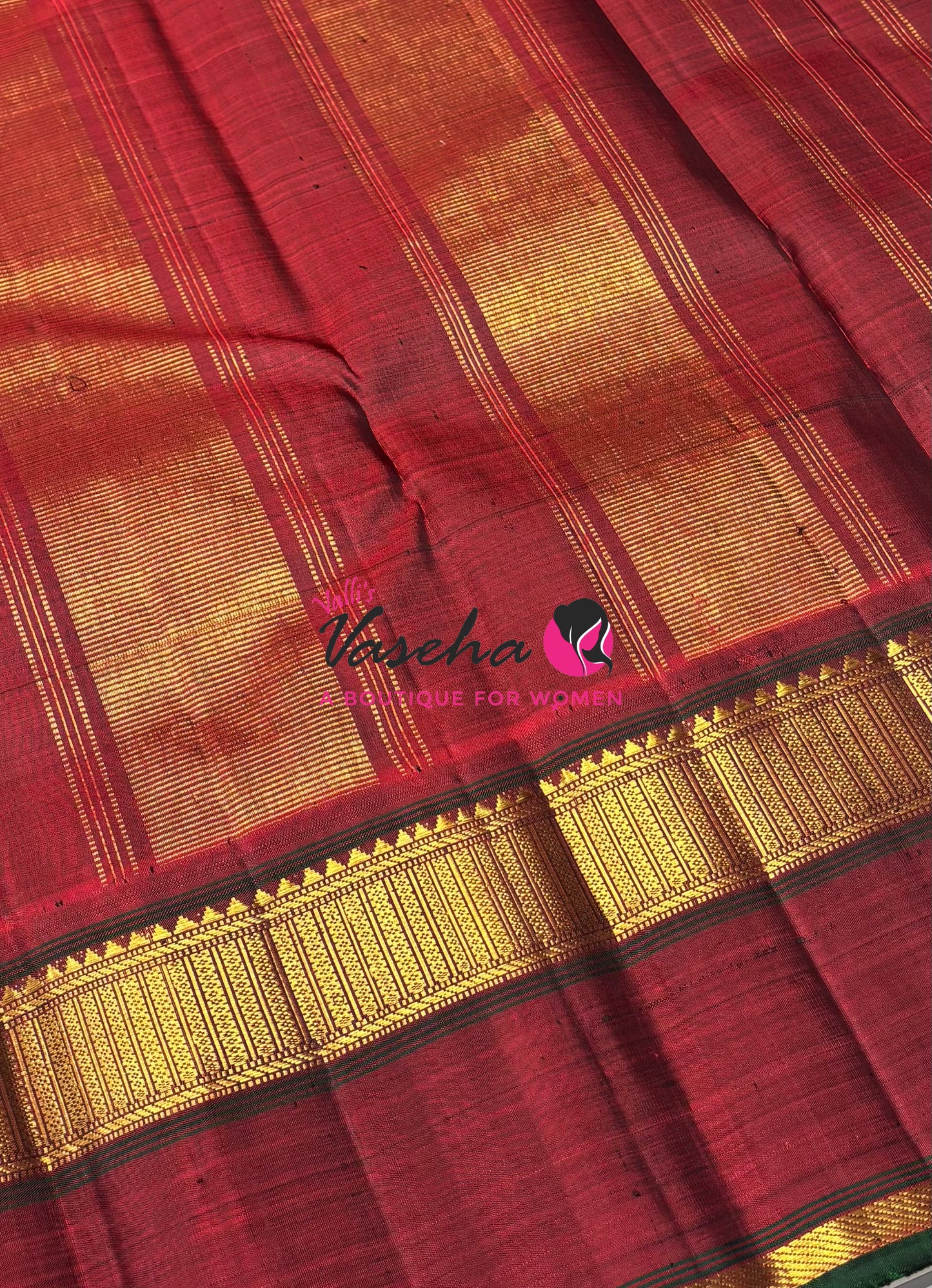 Pure Vintage Korvai Kanchipuram Silk Saree - Baby Pink & Maroon Combo - VVPS021
