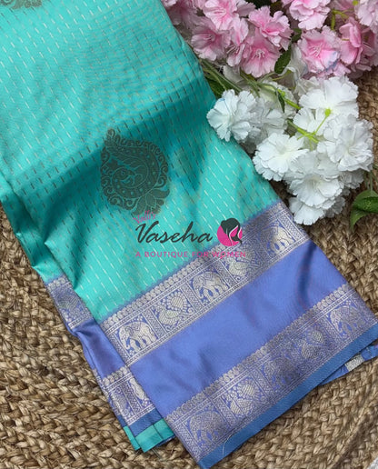 Semi Soft Silk - Pastel Blue With Light Lavender - VVSSS036