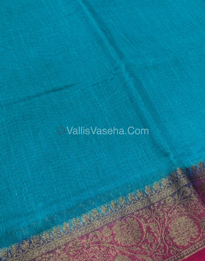Bamboo Silk Saree - Blue With Pink Shade - VVBSS007