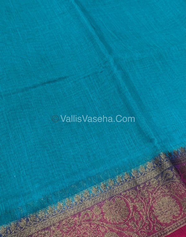 Bamboo Silk Saree - Blue With Pink Shade - VVBSS007