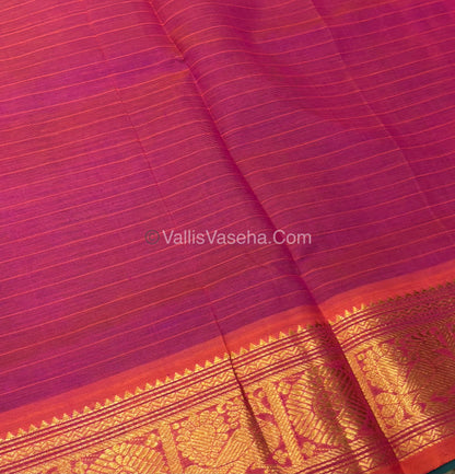 Pure Silk Cotton Saree - Blue With Peach Shade - Lakshadeepam Design - VVPLD001