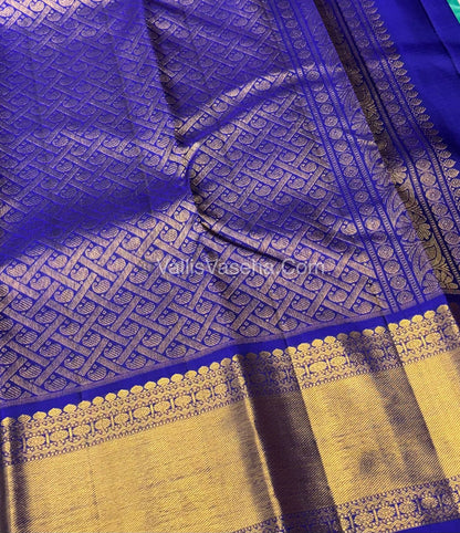 Pure Vintage Korvai Kanchipuram Silk Saree - Blue & Blue Combo - VVPS032