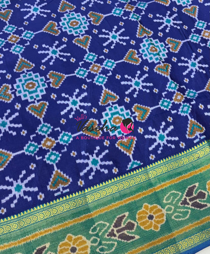 Semi Patola / Art Silk Saree - Blue With Blue Combo - VVSPS001