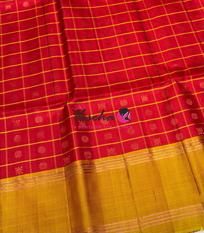 Pure Soft Silk Saree -Red & Mango Yellow Shade - VVPSS116