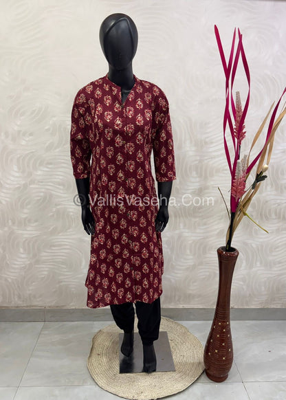 Slub Cotton -  Printed Kurti -  A - Line Cut - VVALK002