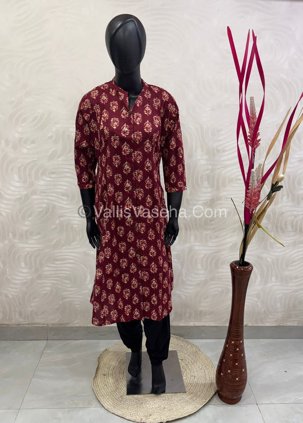 Slub Cotton -  Printed Kurti -  A - Line Cut - VVALK002