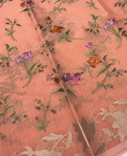 Kota Saree - Embroidery Weaving - Peach Shade - VVKES001