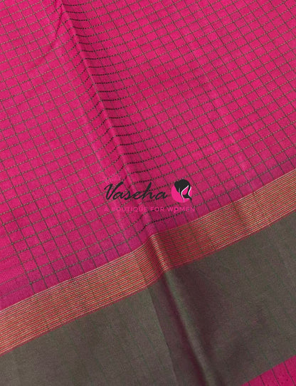 Semi Silk Saree - Thread Work Weaving - Pink With Green - VVSSS0038
