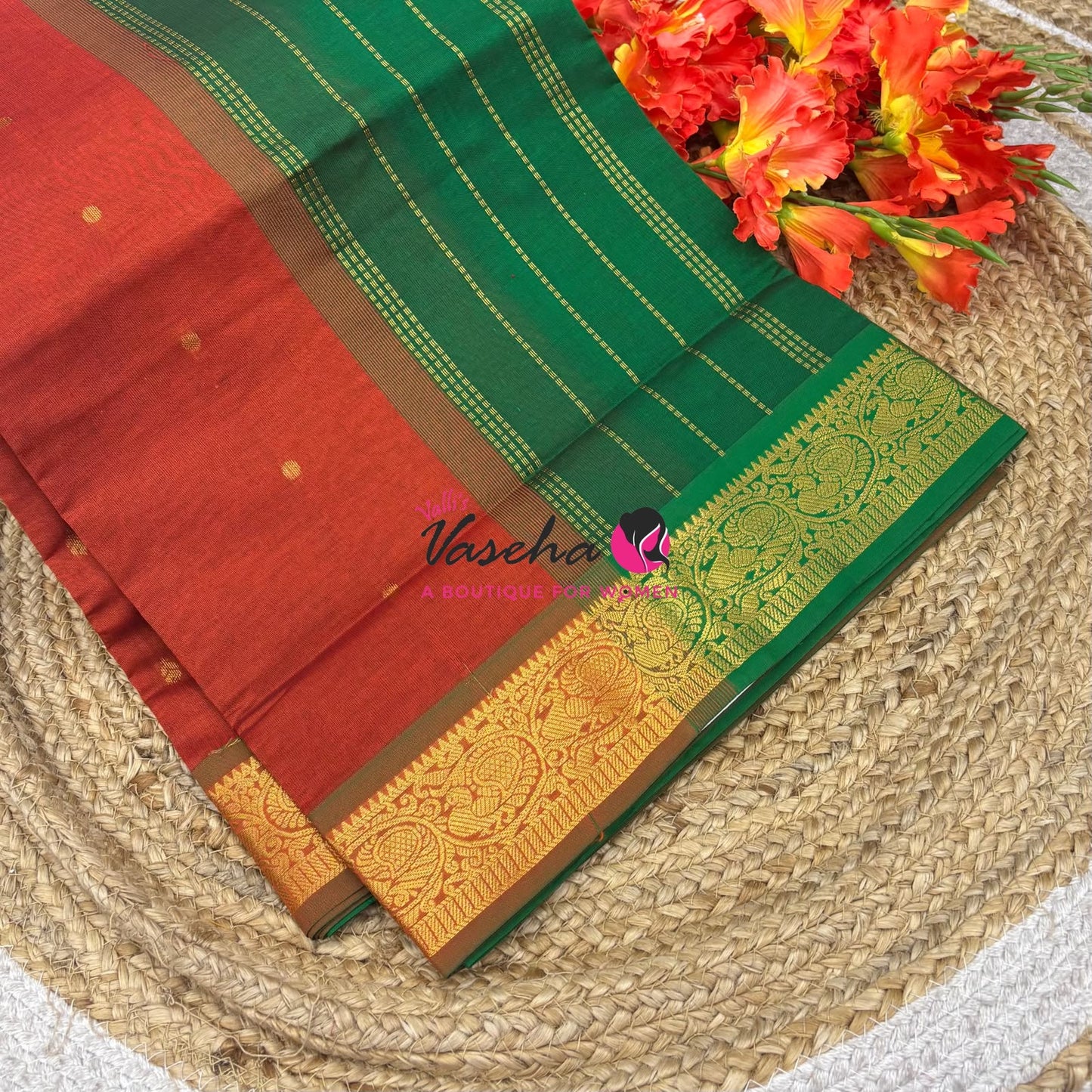 Semi Silk Cotton Saree - Small Round with Zari Butta  -  VVSSC014