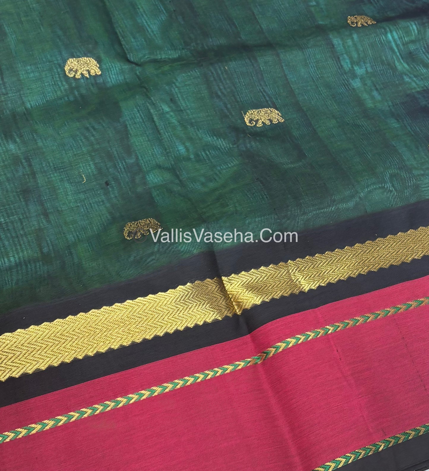Pure Korvai Silk Cotton Saree - Border Elephant butta Design - VVKSC018