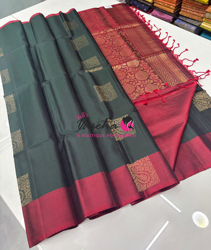 Pure Soft Silk Saree - Green & Maroon Combo - VVPSS100