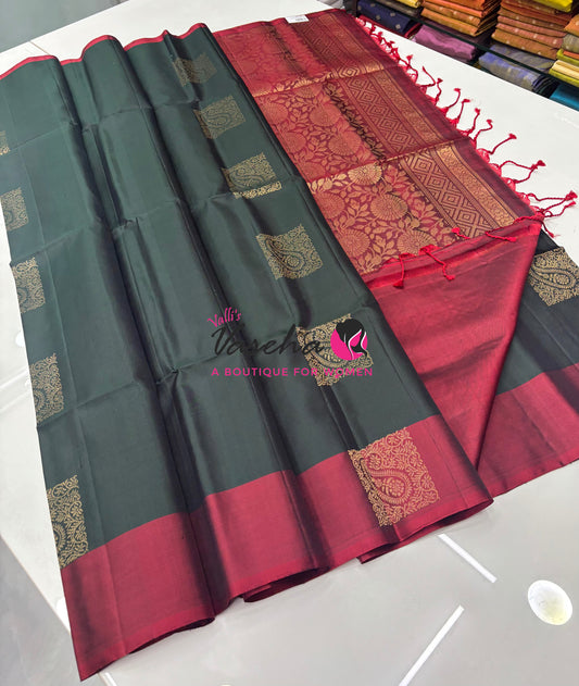 Pure Soft Silk Saree - Green & Maroon Combo - VVPSS100