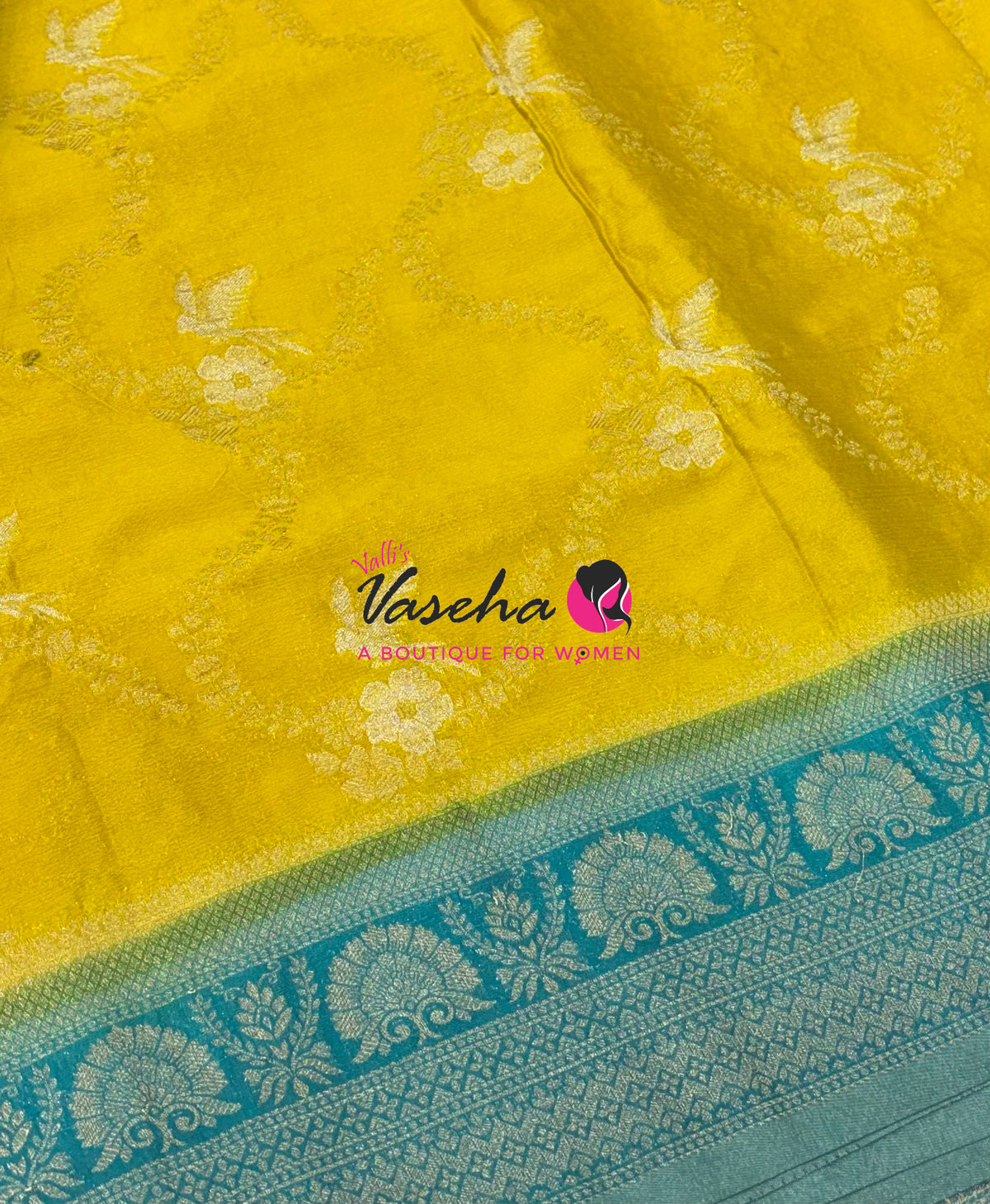Banarasi Georgette Saree - Yellow With Blue Combo - VVBGS002
