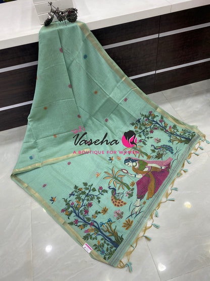 Muga Cotton Saree - Blue Shade - VVMCS002