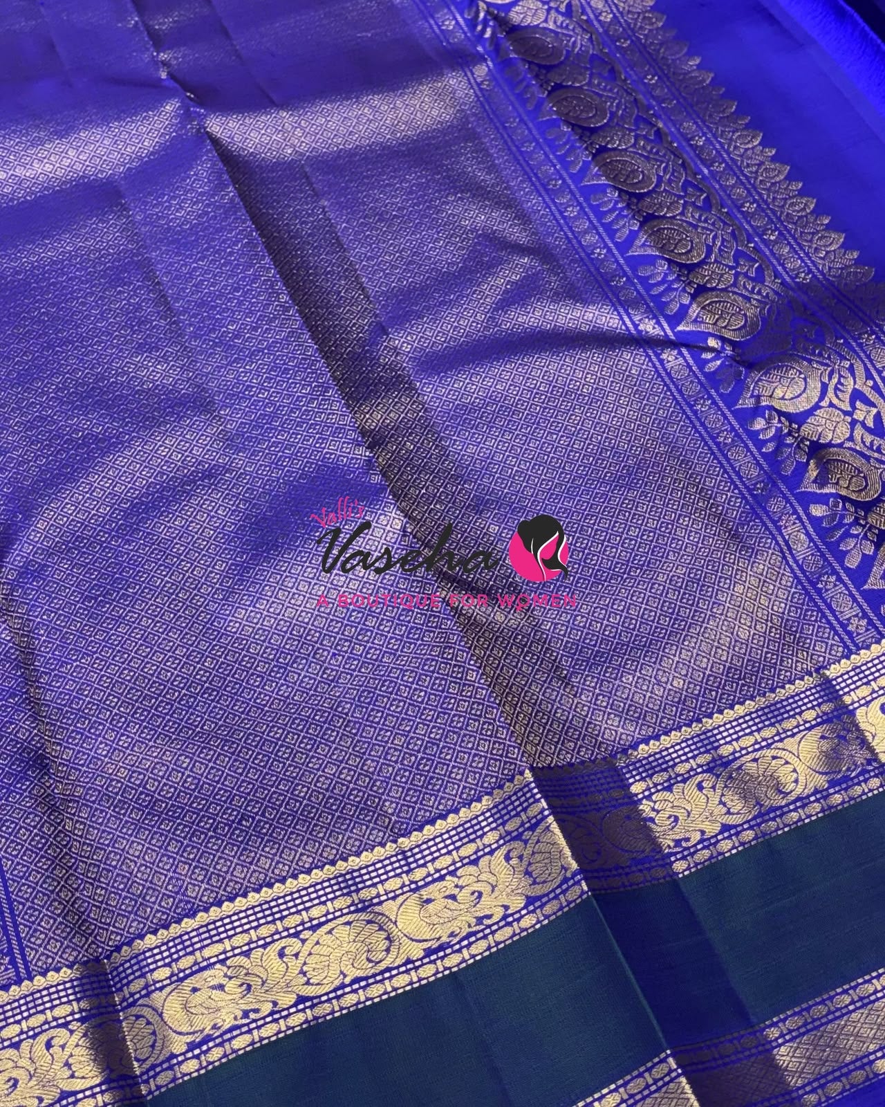 Pure Kanchipuram Silk Saree - Blue & Blue Shade  - VVPS022