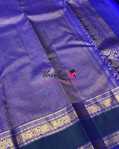 Pure Kanchipuram Silk Saree - Blue & Blue Shade  - VVPS022
