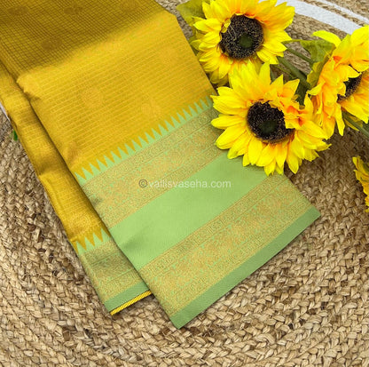 Kanchi Semi Silk -Yellow with Green - Mayil & Chakkaram design - VVKSS001