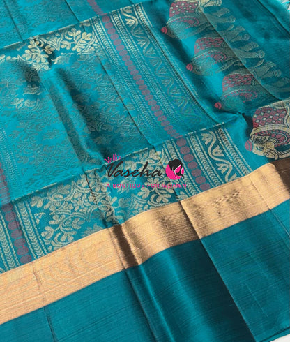 Half Mixed Soft Silk Saree - Grey & Blue - VVPSS028