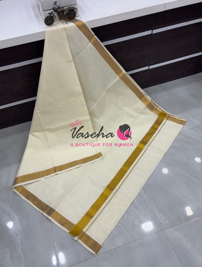 Kerala Cotton Saree - 2 Inch  Border - VVKCS030