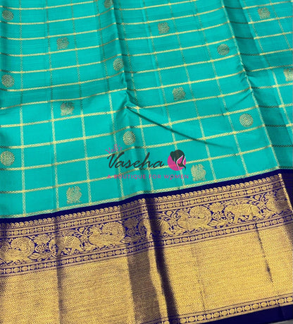 Pure Vintage Korvai Kanchipuram Silk Saree - Blue & Blue Combo - VVPS038