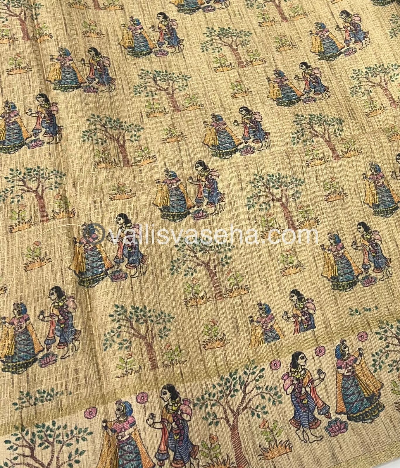 Semi Tussar Silk - Vairavoosi Design - Green & Cream Shade - VVSTS030