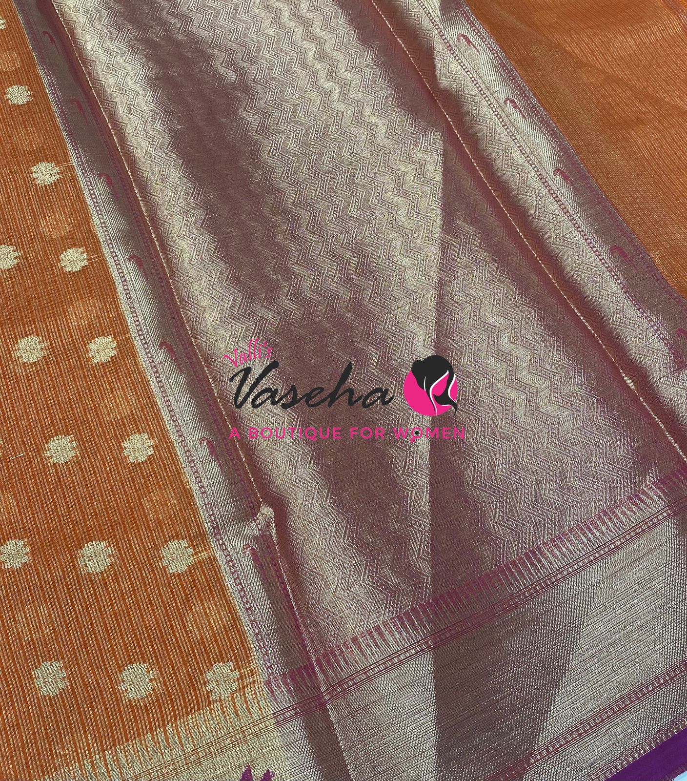 Kota Tissue Saree - Paithani Border - Light Orange with Purplish Pink   - VVKPS001