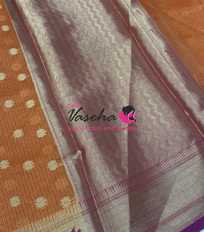 Kota Tissue Saree - Paithani Border - Light Orange with Purplish Pink   - VVKPS001