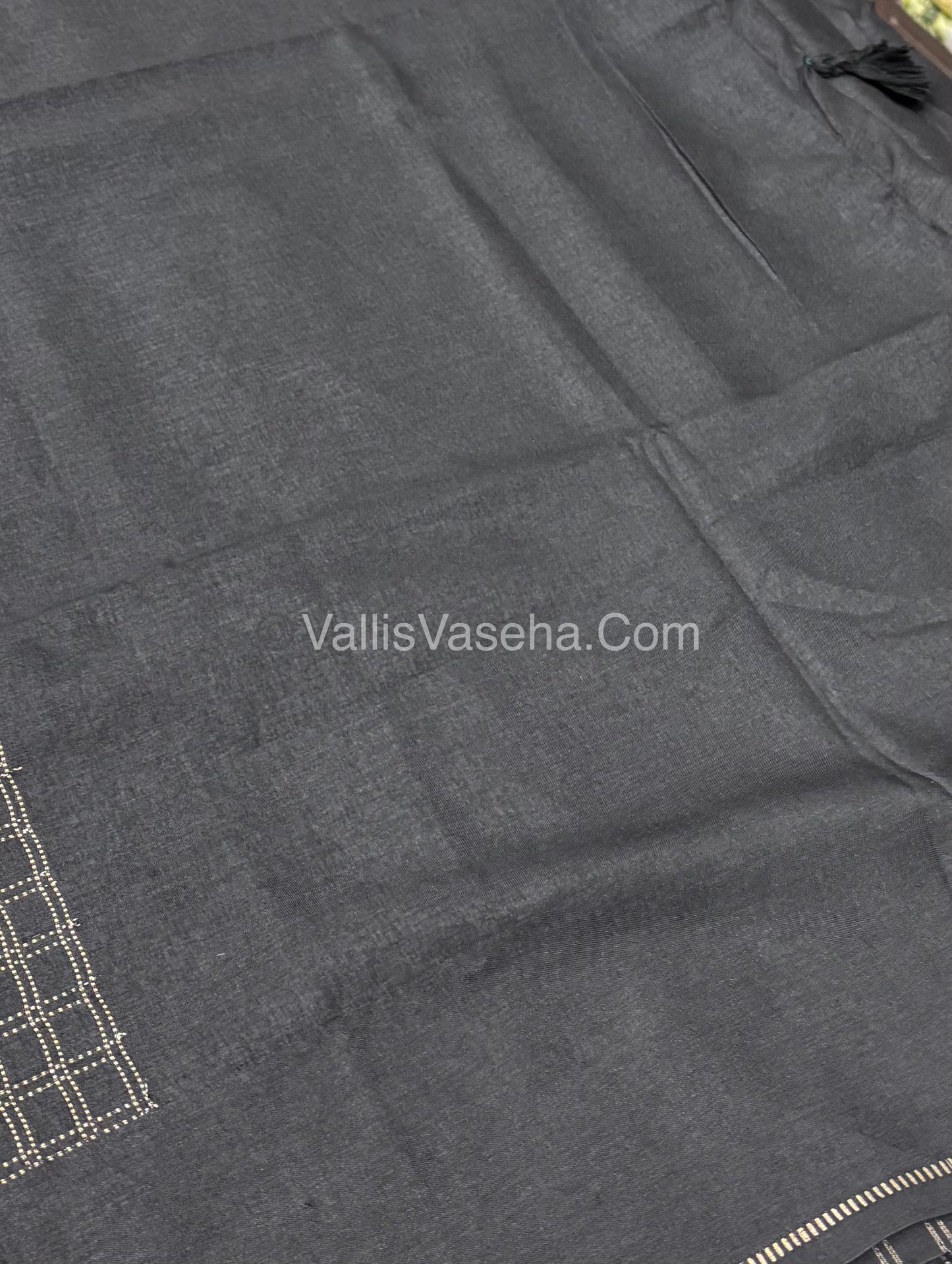 Bhagalpuri Semi Tussar Saree - Black Shade - VVBTS001