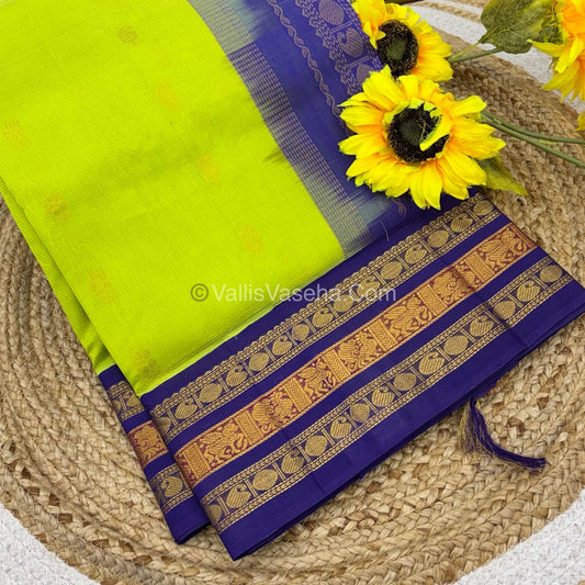 Pure Korvai Silk Cotton - Green with Blue - VVKSC025