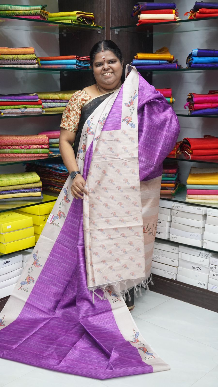 Semi Chappa Silk - Purplish Pink & Cream- VVSC002