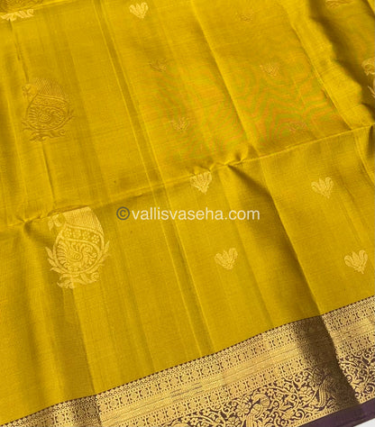 Pure Soft Silk Saree - Kanchi Border - Mustard Yellow & Double Tone Purple Combo - VVPSS046