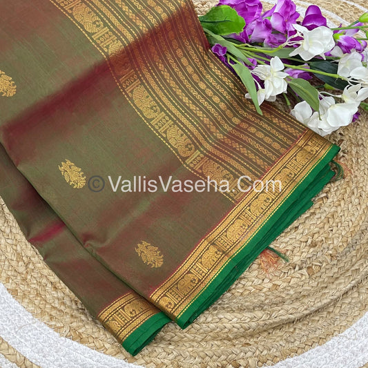Pure Silk Cotton Saree - Retta Mayil Design - Double tone Green Shade - VVRMS001